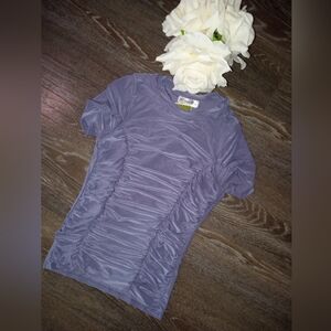 Elegant Purple Juniors Rouched Slightly Cropoed Top, Size Small
